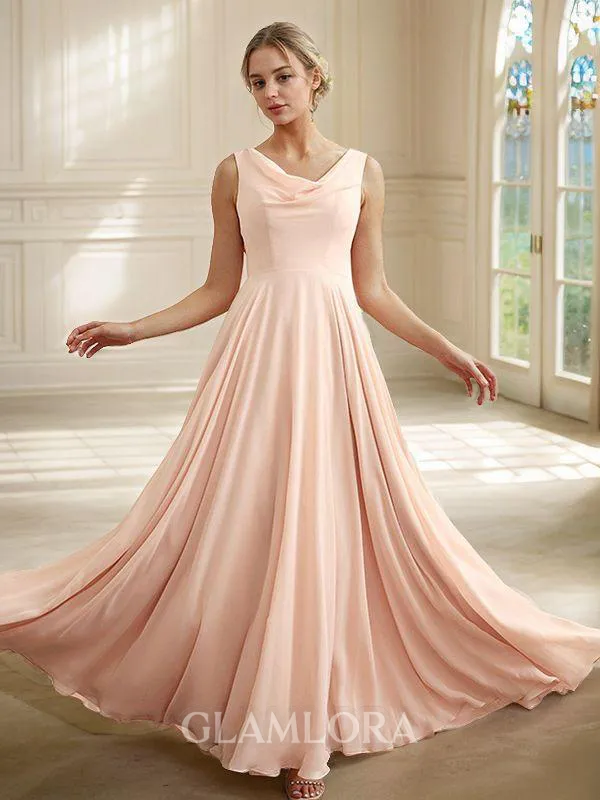 A-line Scoop Delicate Sleeveless Floor-Length Chiffon Bridesmaid Dresses