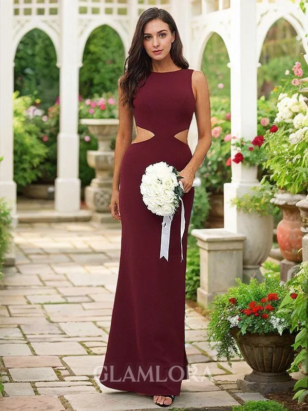 Sheath/Column Scoop Head-turning Sleeveless Floor-Length Stretch Crepe Bridesmaid Dresses