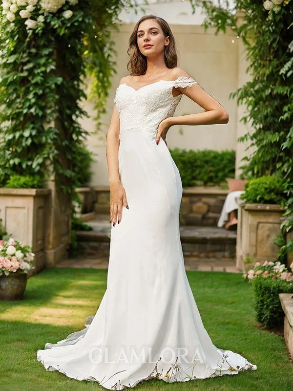 A-line Off-the-Shoulder Sleeveless Sweep Train Delicate Stretch Crepe Bridesmaid Dresses