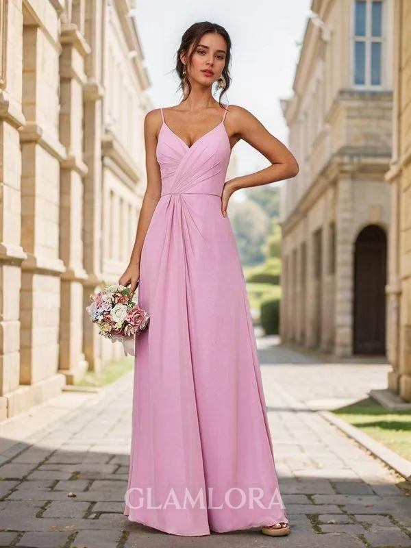 A-line Graceful V-neck Floor-Length Chiffon Bridesmaid Dress With Slit