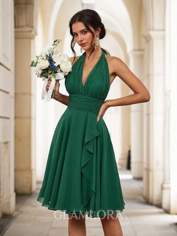 A-line Perfect Halter Short/Mini Chiffon Bridesmaid Dress With Pleated