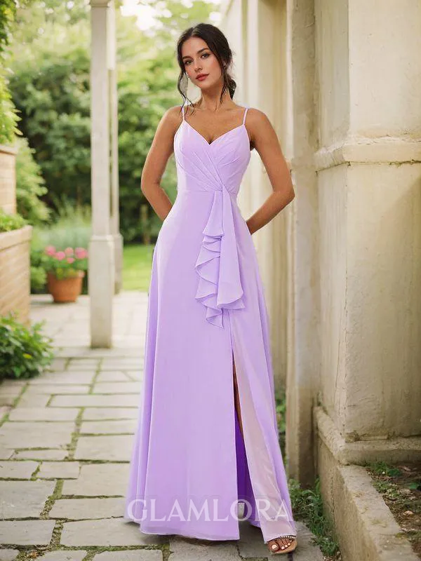 Beautiful A-line V-neck Floor-Length Chiffon Bridesmaid Dress With Slit