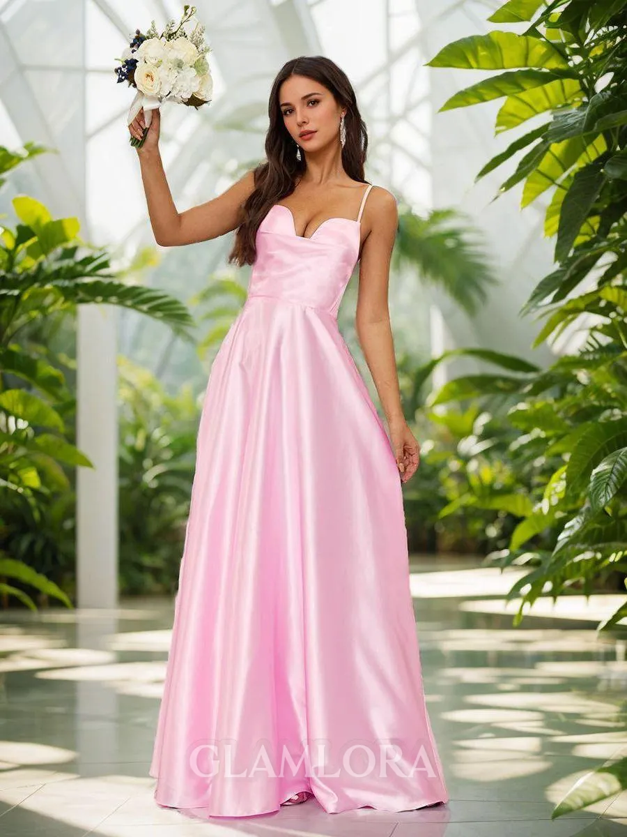 Elegant A-line Spaghetti Straps Floor-Length Silk like Satin Bridesmaid Dress