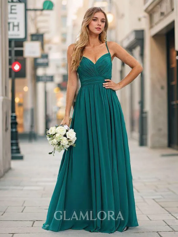 A-line Dazzling V-neck Floor-Length Chiffon Bridesmaid Dress With Pleated