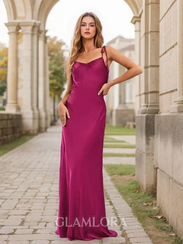 Sheath/Column Sultry Spaghetti Straps Floor-Length Silk like Satin Bridesmaid Dress
