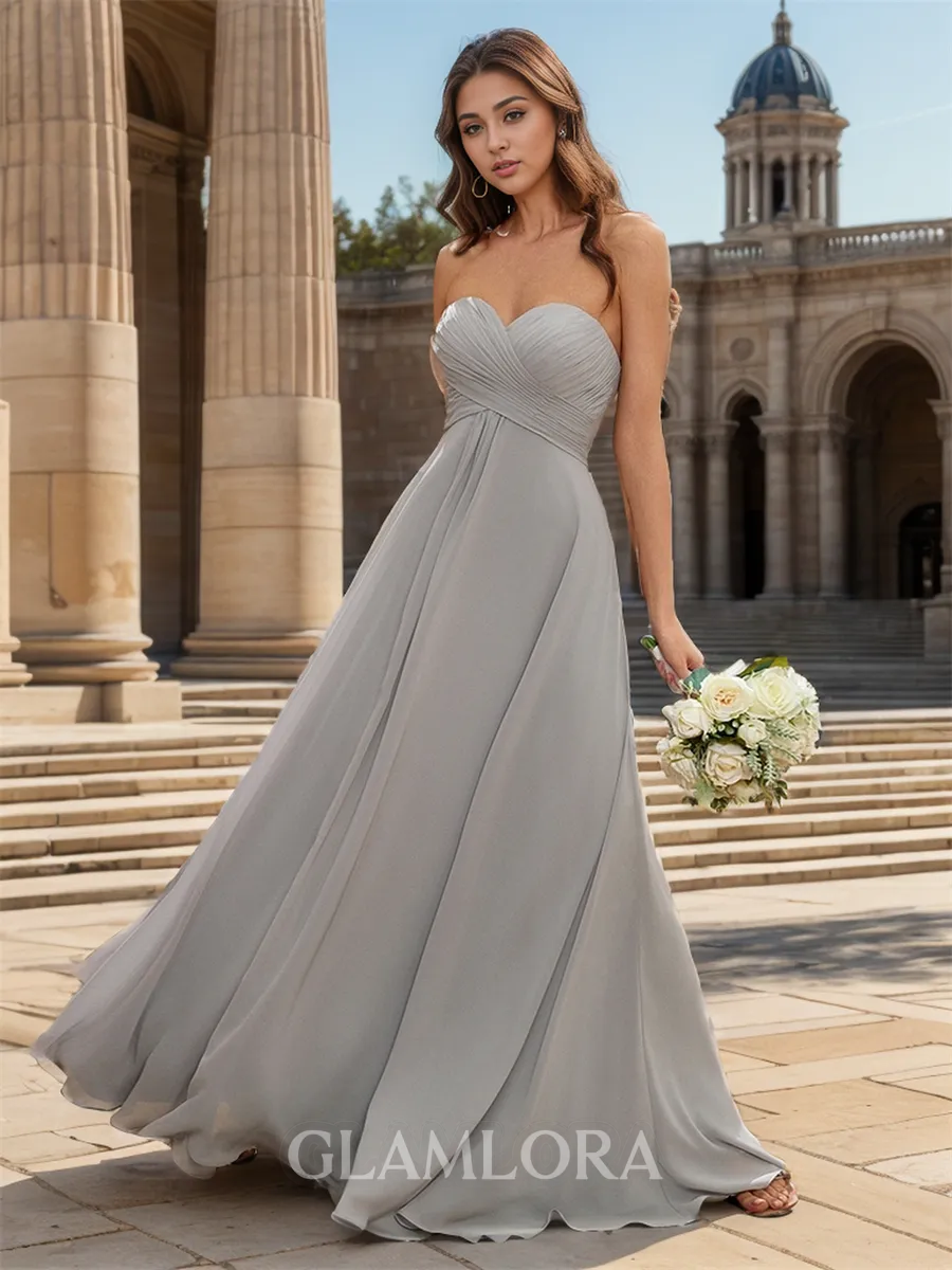 A-line Princess Sweetheart Floor-Length Chiffon Bridesmaid Dress With Pleated