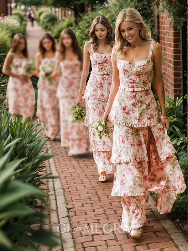 A-line Elegant Straps Floor-Length Bridesmaid Dress With Slit
