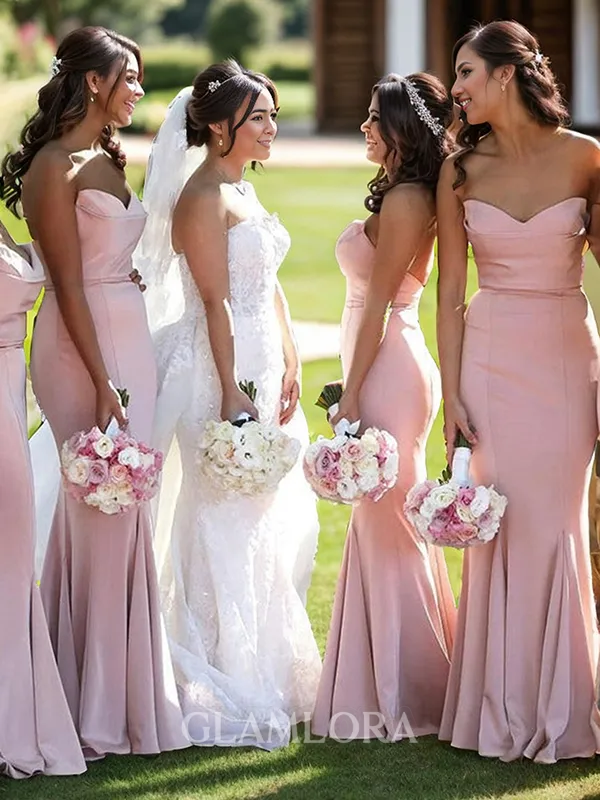 Sheath/Column Bodycon Sweetheart Sweep Train Stretch Crepe Bridesmaid Dress With Pleated