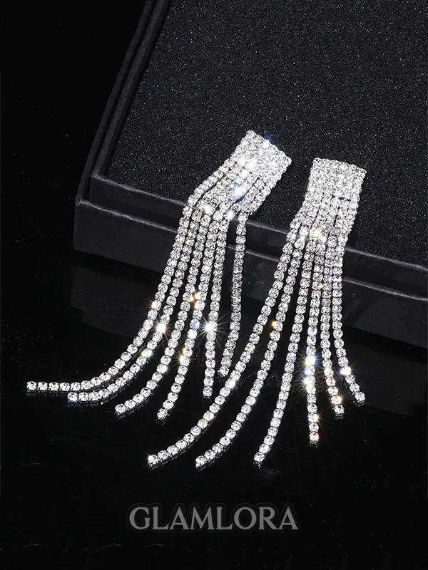 Women's Fancy Rhinestone Long Tassel Earrings