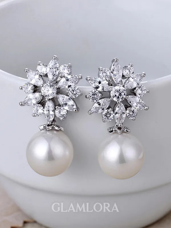 Graceful Copper With Zircon Imitation Pearl Earrings