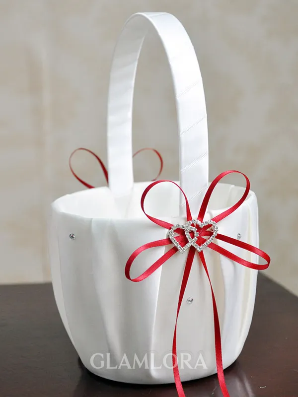 Beautiful Flower Basket In Satin With Bowknot