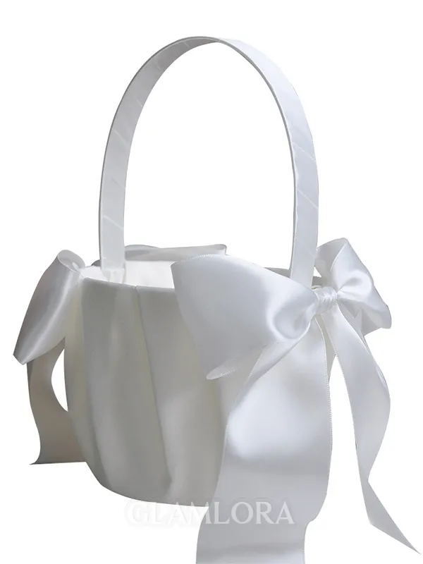 Stunning Flower Basket In Satin With Bowknot