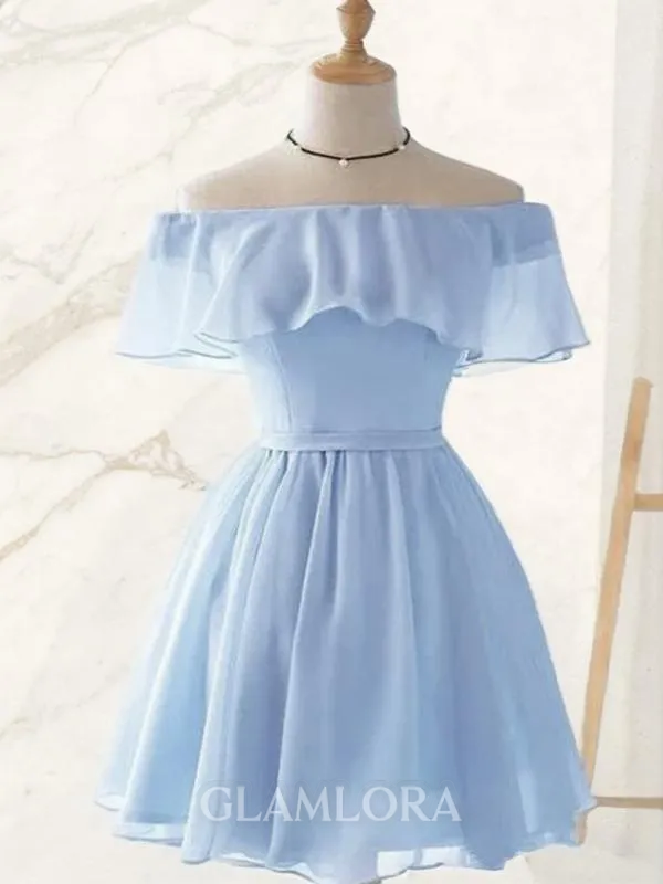 A-line Off-the-Shoulder Charming Sleeveless Chiffon Short/Mini Homecoming Dress With Beading