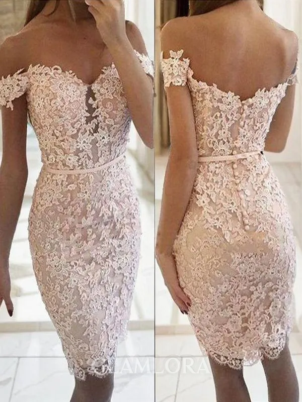 Sheath/Column Off-the-Shoulder Sleeveless Fashion Lace Short/Mini Homecoming Dress
