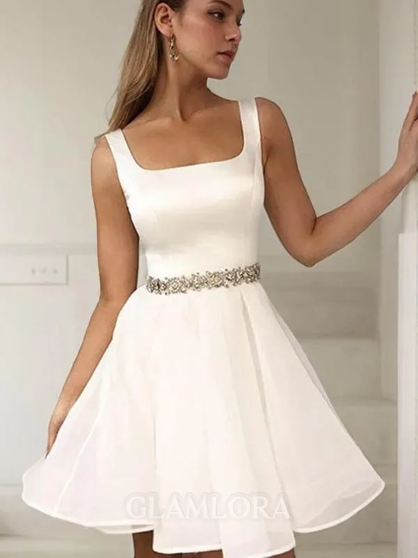 A-line Straps Sleeveless Organza Short/Mini Homecoming Dress With Ruffles