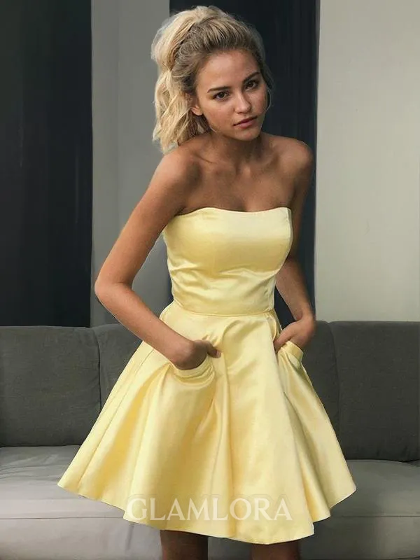 A-line Strapless Sleeveless Graceful Satin Short/Mini Homecoming Dress