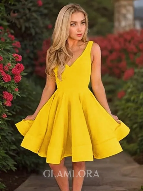 A-line Straps Sleeveless Satin Short/Mini Homecoming Dress With Ruffles