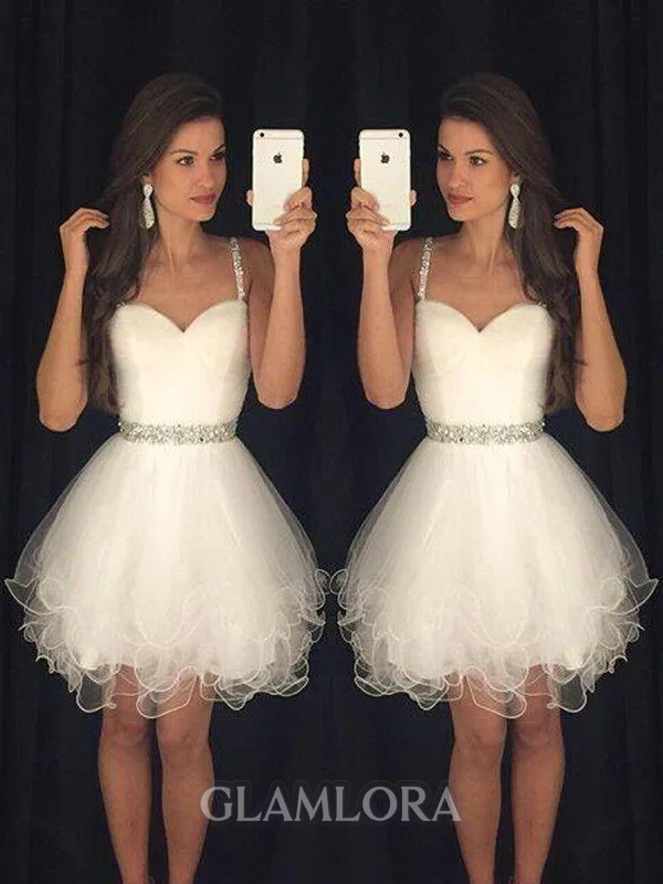 A-line Sweetheart Sleeveless Tulle Chic Short/Mini Homecoming Dress