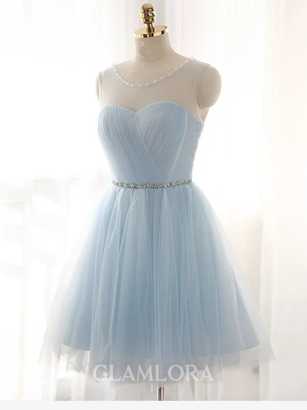 A-line Scoop Refined Sleeveless Tulle Short/Mini Homecoming Dress With Ruffles