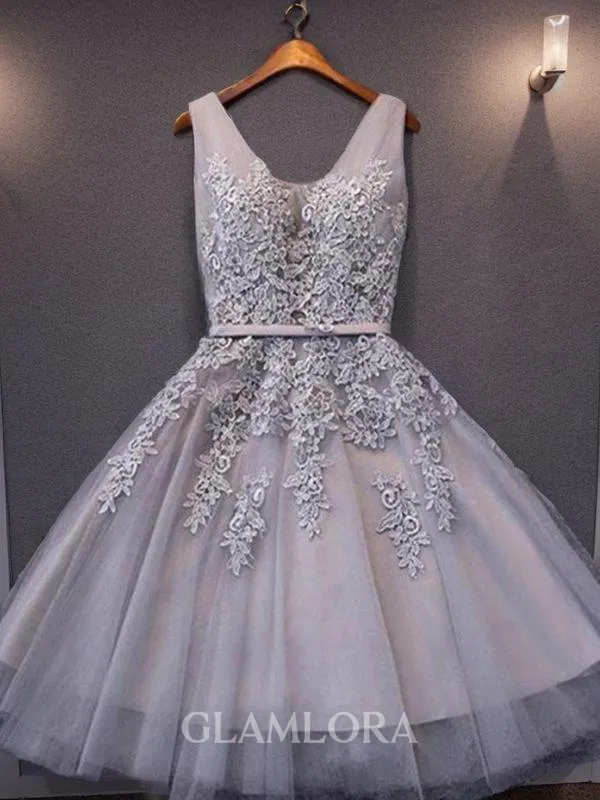 A-line Glam Straps Sleeveless Tulle Short/Mini Homecoming Dress With Ruffles