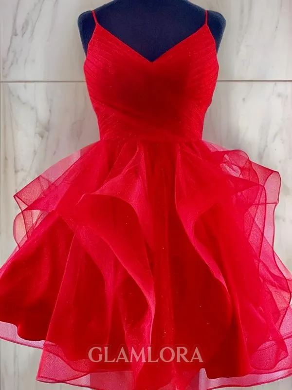 A-line Spaghetti Straps Sleeveless Tulle Short/Mini Homecoming Dress