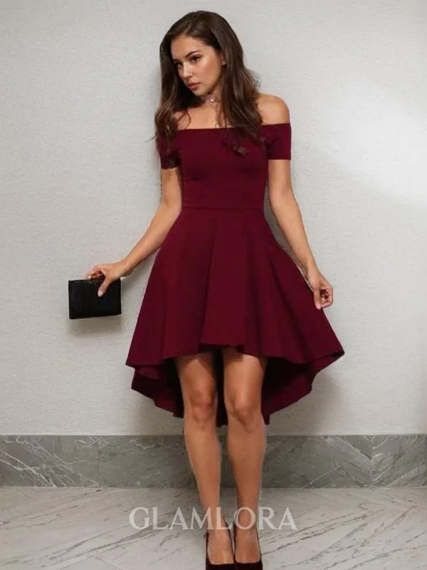 A-line Off-the-Shoulder Sleeveless Stretch Crepe Short/Mini Homecoming Dress With Lace
