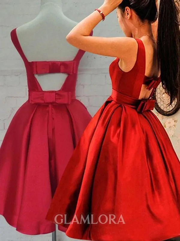 Classic A-line Scoop Sleeveless Satin Short/Mini Homecoming Dress