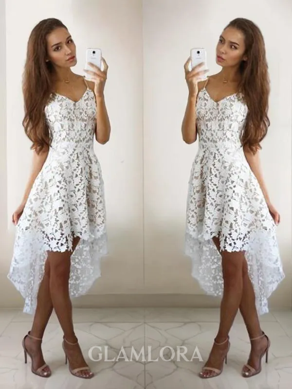A-line Timeless Spaghetti Straps Sleeveless Lace Short/Mini Homecoming Dress