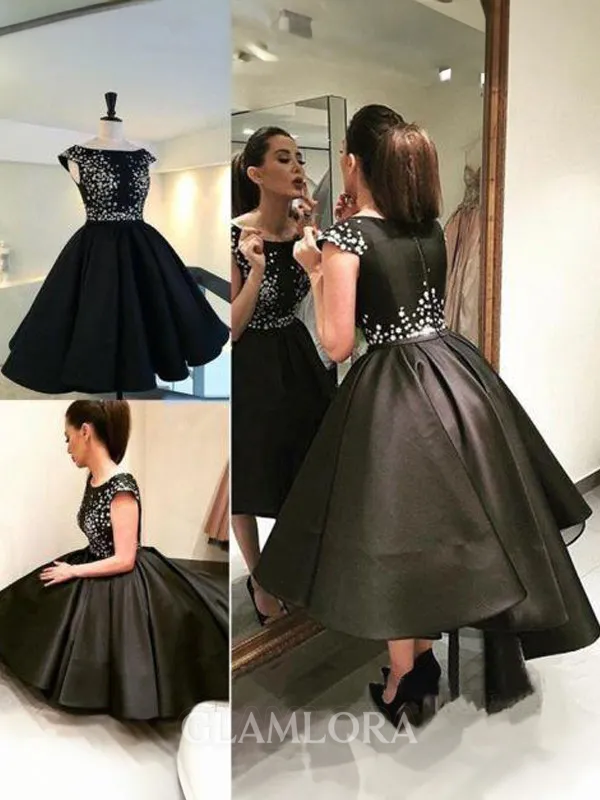 Subtle A-line Scoop Sleeveless Satin Short/Mini Homecoming Dress With Lace