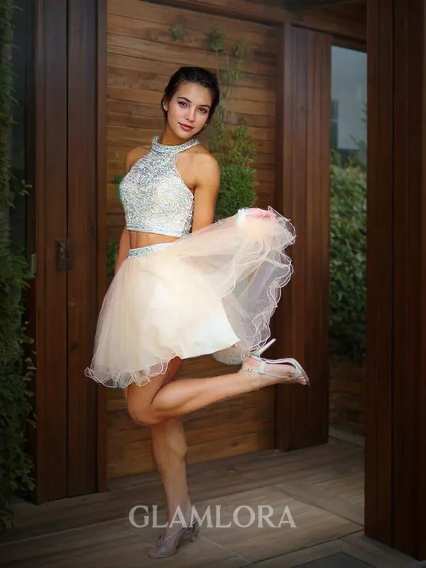 A-line Delicate Scoop Sleeveless Tulle Short/Mini Homecoming Dress With Applique