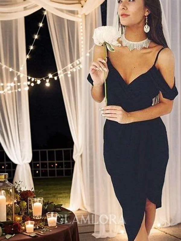 Sheath/Column Spaghetti Straps Sleeveless Clean-lined Stretch Crepe Asymmetrical Homecoming Dress