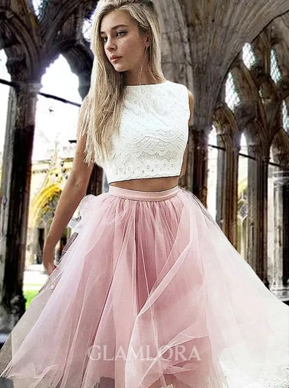 A-line Bateau Sleeveless Tulle Knee-Length Trendy Homecoming Dress