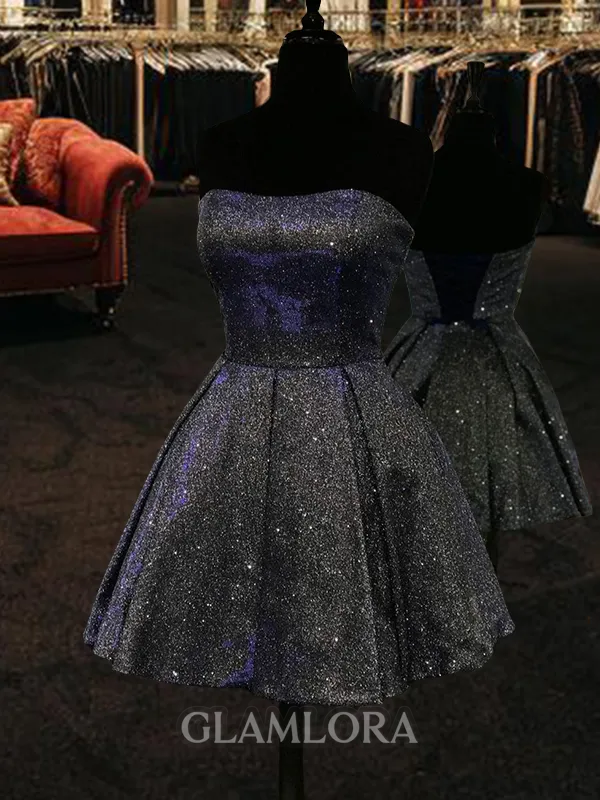 A-line Strapless Sleeveless Glam Corset Short/Mini Homecoming Dress With Lace