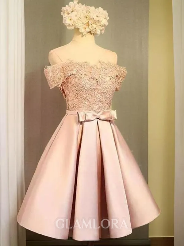 A-line Off-the-Shoulder Sleeveless Satin Short/Mini Homecoming Dress