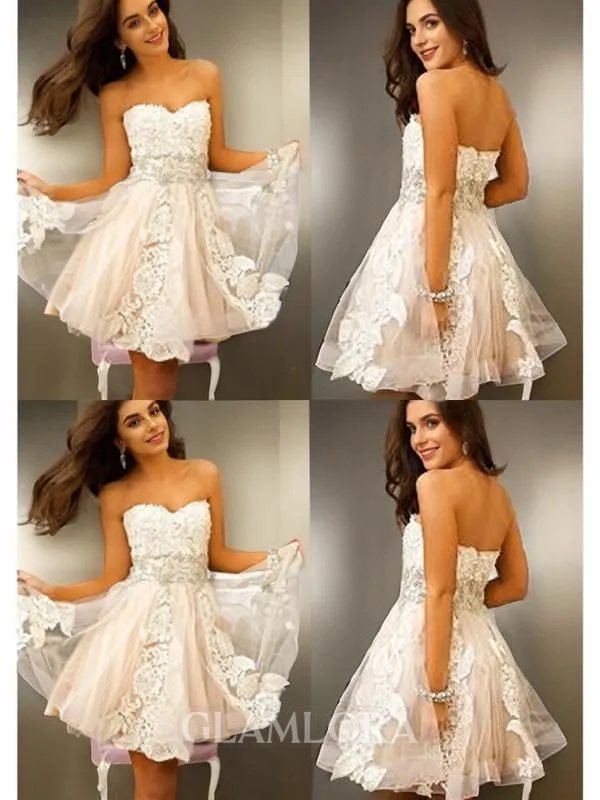 A-line Sweetheart Elegant Sleeveless Tulle Short/Mini Homecoming Dress With Sequins