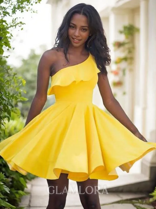 A-line One-Shoulder Sleeveless Satin Short/Mini Homecoming Dress