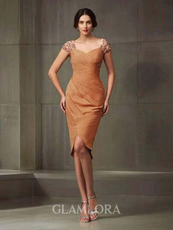 Sheath/Column Sweetheart Chic Short Sleeves Chiffon Asymmetrical Homecoming Dress