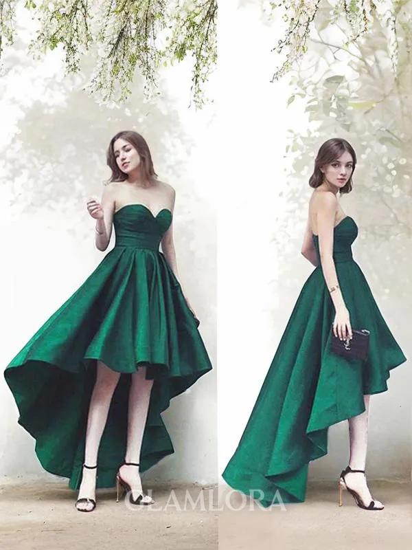 A-line Sweetheart Sleeveless Dazzling Satin Asymmetrical Homecoming Dress With Beading