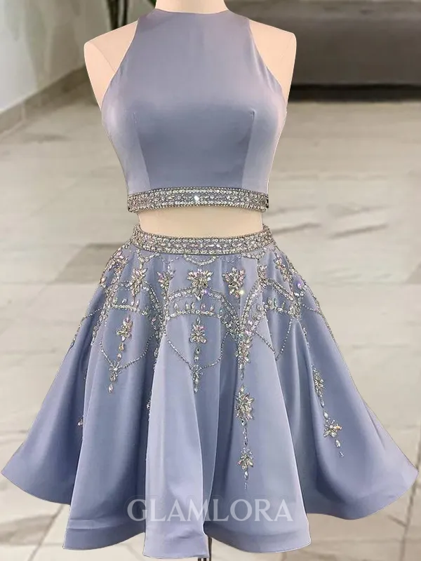 A-line Elegant Bateau Sleeveless Charmeuse Short/Mini Homecoming Dress