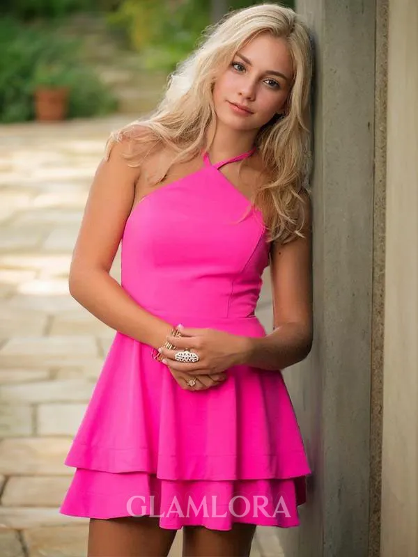 A-line Halter Sleeveless Timeless Stretch Crepe Short/Mini Homecoming Dress