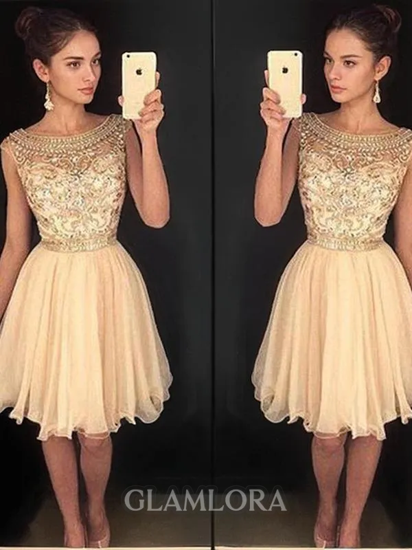 Stylish A-line Scoop Sleeveless Chiffon Short/Mini Homecoming Dress