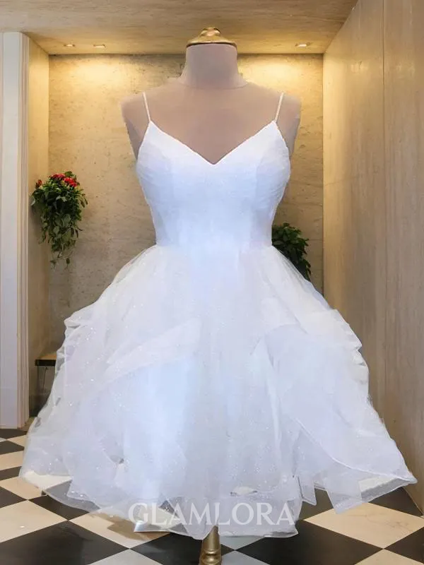 A-line V-Neck Sleeveless Feminine Tulle Short/Mini Homecoming Dress