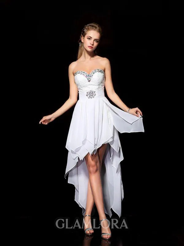 A-line Stunning Sweetheart Sleeveless Chiffon Asymmetrical Homecoming Dress With Applique