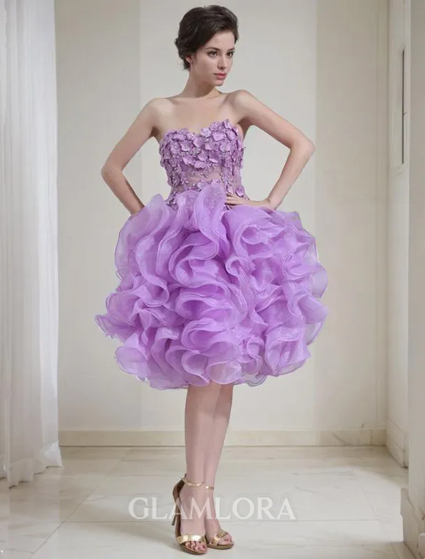 Unique A-line Sweetheart Sleeveless Organza Short/Mini Homecoming Dress With Ruffles