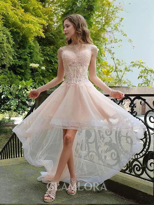 A-line Sheer Neck Sleeveless Delicate Tulle Asymmetrical Corset Homecoming Dress With Pleats