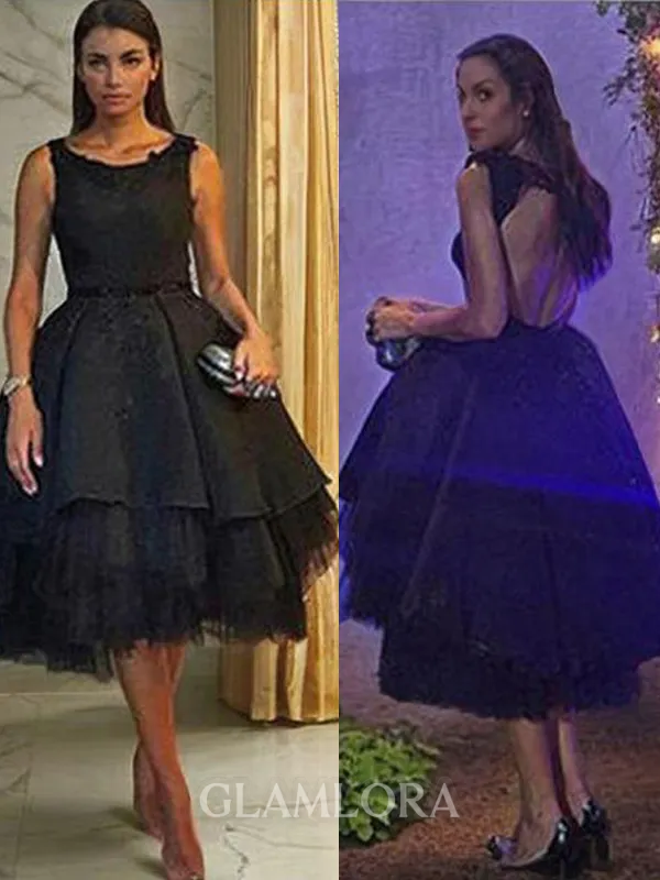 A-line Scoop Sleeveless Tulle Short/Mini Homecoming Dress With Beading