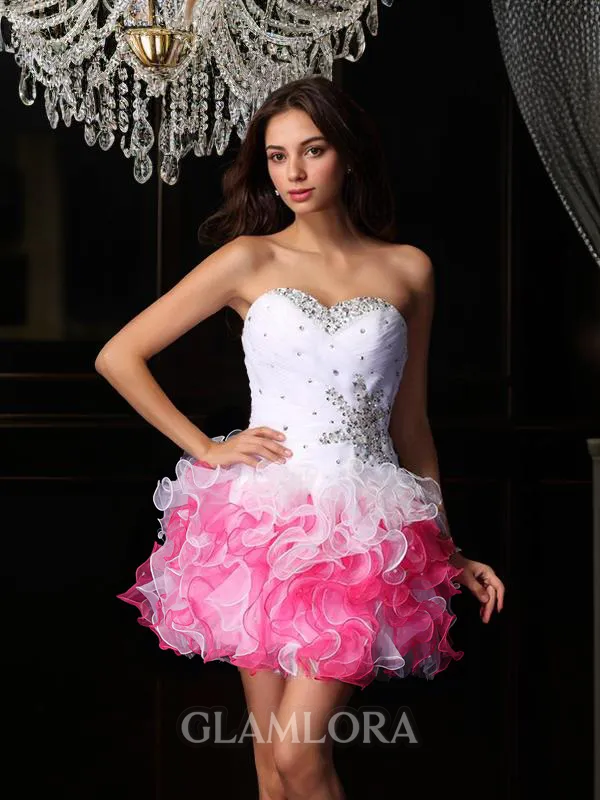 A-line Sweetheart Graceful Sleeveless Organza Short/Mini Homecoming Dress