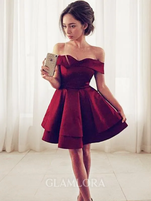 Chic A-line Off-the-Shoulder Sleeveless Satin Short/Mini Homecoming Dress With Ruffles