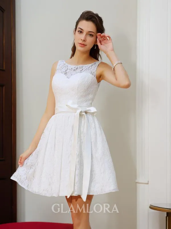 Flowing A-line Scoop Sleeveless Lace Short/Mini Homecoming Dress