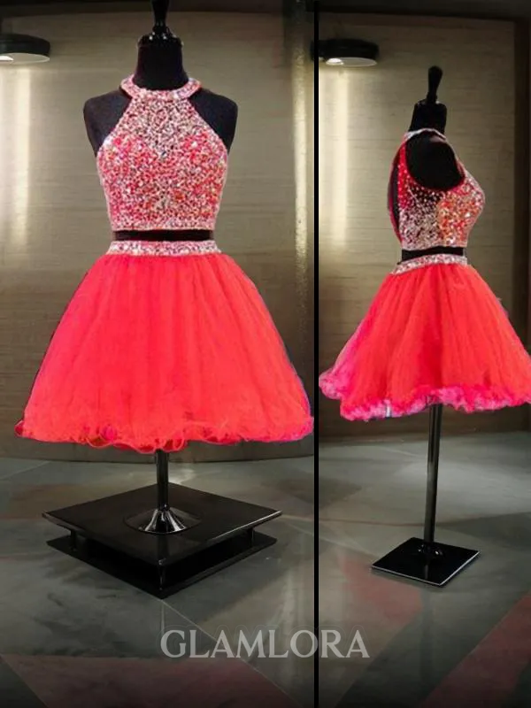 A-line Timeless Halter Sleeveless Tulle Short/Mini Homecoming Dress